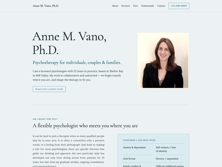 The redesigned annevano.com homepage