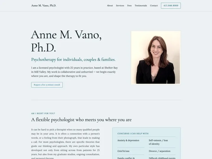 The redesigned annevano.com homepage